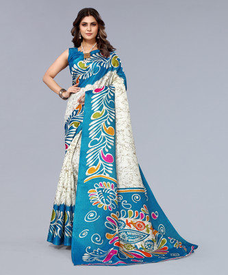 ANIRAV Printed Mysore Art Silk Saree(Light Green)