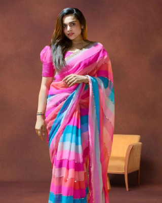 JAYAMENTERPRISE Striped, Printed, Digital Print Bollywood Georgette Saree(Multicolor)