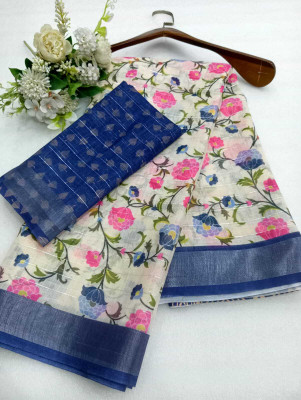 AARAANA Woven, Self Design, Geometric Print Kanjivaram Linen Saree(Multicolor)