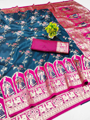 Ratnavali Woven Banarasi Pure Silk, Art Silk Saree(Blue)