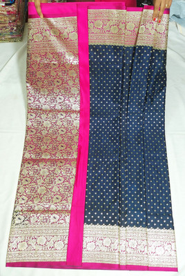 Asa fashion Woven Banarasi Jacquard Saree(Dark Blue, Pink)