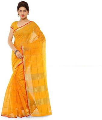 maayro Woven Kota Doria Net Saree(Yellow)