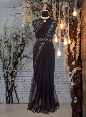 Kalavrit Creation Embroidered Bollywood Georgette Saree(Black)
