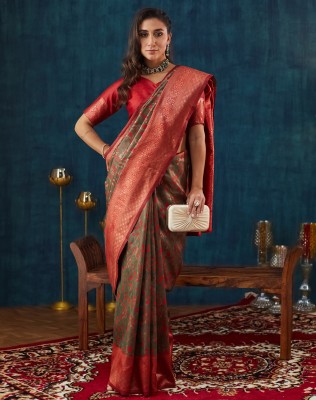 SIRIL Woven, Embellished Banarasi Silk Blend Saree(Red, Green)