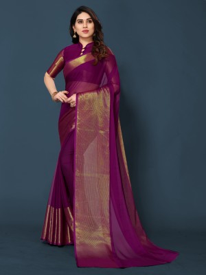 Vivan Fab Striped Bollywood Art Silk, Chiffon Saree(Purple)