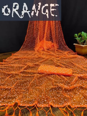 OM AMAR FASHION Embroidered Bollywood Net Saree(Orange)
