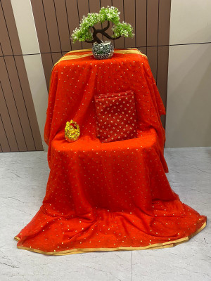 Vrise Life Style Polka Print Daily Wear Chiffon Saree(Orange)