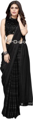 Silkbazar Striped Bollywood Georgette Saree(Black)