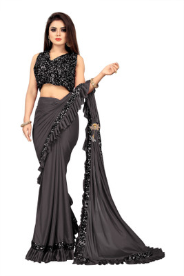 Suali Embellished Bollywood Lycra Blend Saree(Grey)