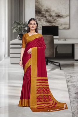 Feminista Printed, Solid/Plain Daily Wear Crepe Saree(Red)