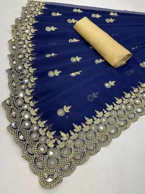 Suntex Printed Bollywood Georgette Saree(Dark Blue)