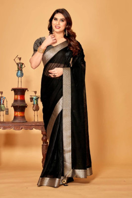 Lighthouse Solid/Plain Bollywood Lycra Blend Saree(Black)