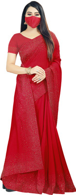 pUNYATHA CREATION Embroidered Chanderi Silk Blend Saree(Red)
