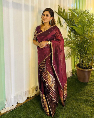 SVN ENTERPRISE Woven Mekhela Chador Pure Silk Saree(Maroon)