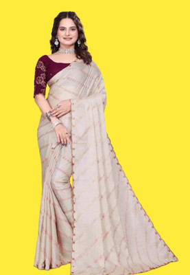 SARNESHWAR TRENDZ Embroidered Bollywood Chiffon Saree(Cream)