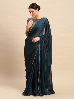 Divastri Solid/Plain Bollywood Georgette Saree(Light Blue)