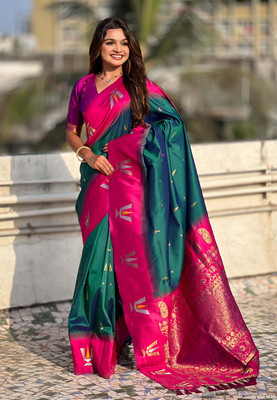all about you Woven Bollywood Cotton Silk Saree(Multicolor)