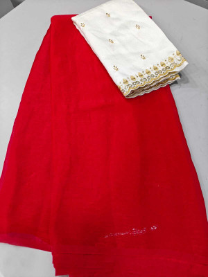 HouseOfCommon Solid/Plain Bollywood Chiffon Saree(White)