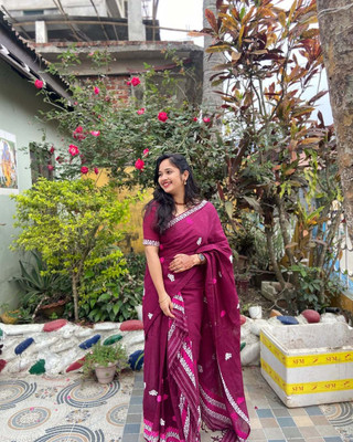 GRUJHA Self Design Mekhela Chador Cotton Blend Saree(Purple)