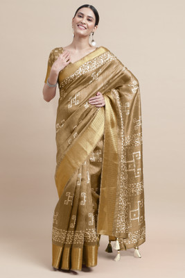 MIRCHI FASHION Printed Hand Batik Art Silk Saree(Beige, White)