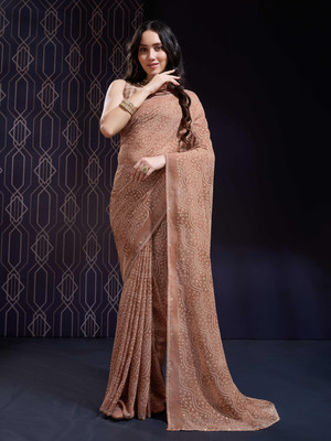 Tasrika Embellished Bollywood Georgette Saree(Brown)