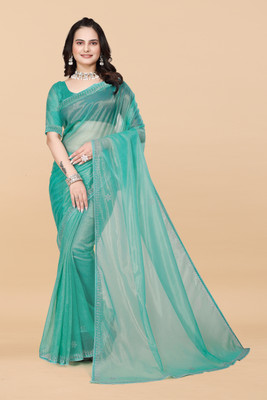 VPSLOENS Solid/Plain Bollywood Raw Silk Saree(Light Blue)