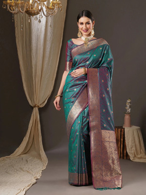 Sareemall Woven Banarasi Silk Blend Saree(Light Green)