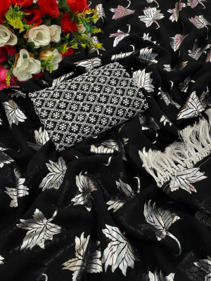 Vikash fab Floral Print Bollywood Georgette Saree(Black)