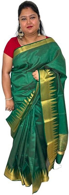 Generative Temple Border Daily Wear Organza Saree(Green)
