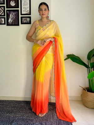 Aika Solid/Plain Bollywood Georgette Saree(Orange)