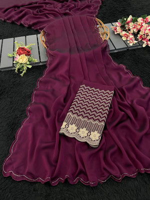 K 5 FASHION Solid/Plain Bollywood Chiffon Saree(Purple)