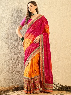 Tasrika Self Design, Embroidered Bandhani Chiffon Saree(Multicolor)