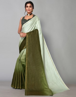 Samah Checkered, Ombre, Dyed, Striped, Embellished Mysore Art Silk Saree(Light Green)