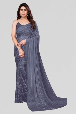 Anand Sarees Striped, Ombre, Printed Bollywood Satin Saree(Grey)