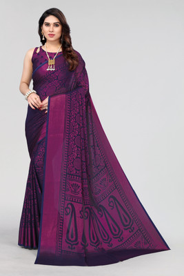 Winza Designer Printed Daily Wear Chiffon, Brasso Saree(Dark Blue)