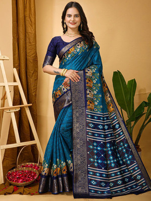 Anouk Rustic Printed Chinnalapattu Silk Blend Saree(Blue)