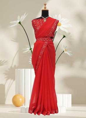 Kalavrit Creation Embroidered Bollywood Georgette Saree(Red)