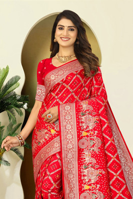 CKDESIGNER Printed Banarasi Nylon Saree(Red)