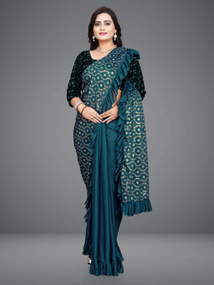 Mijaashree Fashion Embellished Bollywood Lycra Blend Saree(Black)