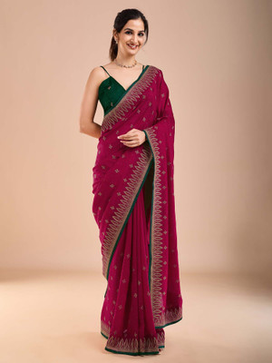 Tasrika Embroidered Bollywood Silk Blend Saree(Pink)