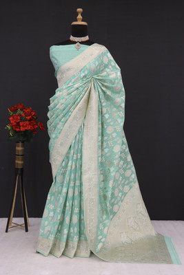 AAINA CREATION Printed Bollywood Tissue Saree(Light Green, White)