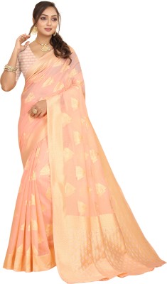 NENCY FASHION Self Design Banarasi Pure Cotton Saree(Pink)