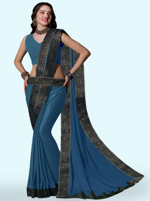 Anugrah Textile Solid/Plain Banarasi Lycra Blend, Chiffon Saree(Grey)
