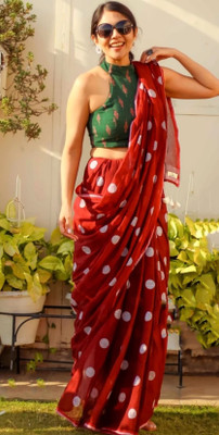 HouseOfCommon Polka Print Handloom Pure Cotton Saree(Maroon)