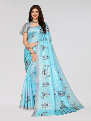 ANIRAV Printed Bollywood Art Silk Saree(Blue)