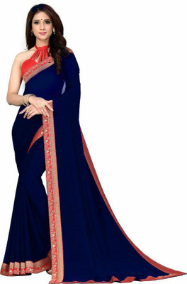Flip The Style Solid/Plain Bollywood Georgette Saree(Dark Blue)