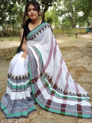 LDma Woven Handloom Handloom Pure Cotton Saree(White)