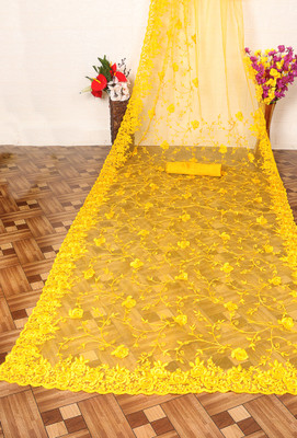 usharvi Self Design, Embroidered Bollywood Net Saree(Yellow)