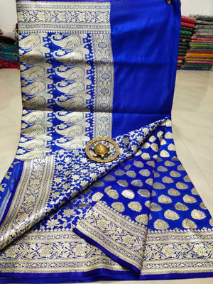 Dulhan Collection Woven Banarasi Jacquard Saree(Blue, Gold)