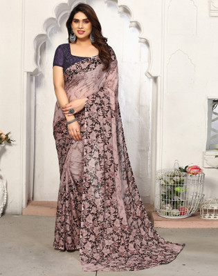 Samah Floral Print, Geometric Print, Printed Daily Wear Georgette Saree(Brown, Multicolor)